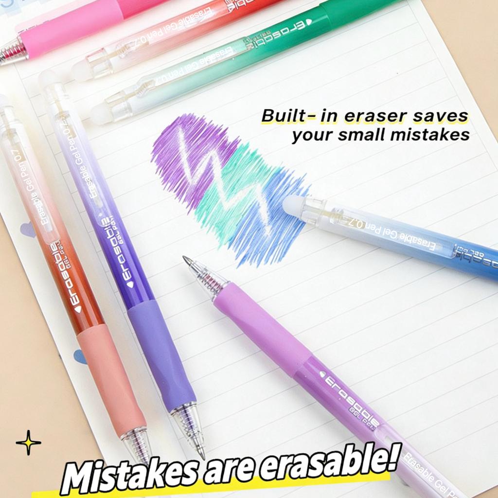 6/12/24/36Pcs Retractable Erasable Gel Pens 0.7mm Fine Point Smooth Writing Assorted Colors Office School Stationery