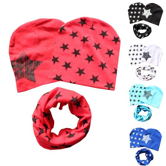 3Pcs Toddler Baby Boy Girl Beanie Star Print Cap Warm Winter Hat Scarf Set