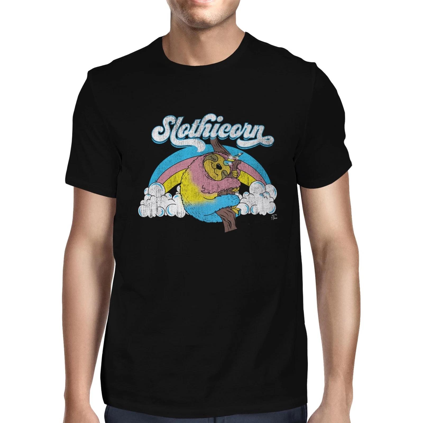 1Tee Mens Slothicorn Rainbow Sloth Unicorn T-Shirt S