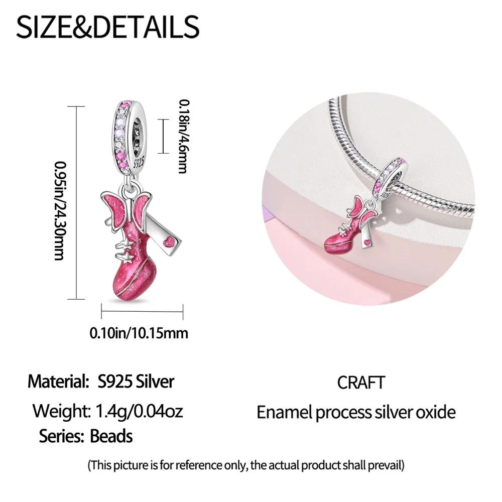 Charms Original Real Copper Plated Pink Design High-Heeled Shoe Pendant Beads Compatible With Bracelet Diy Fine Gift Item Women Delicate Jewelry