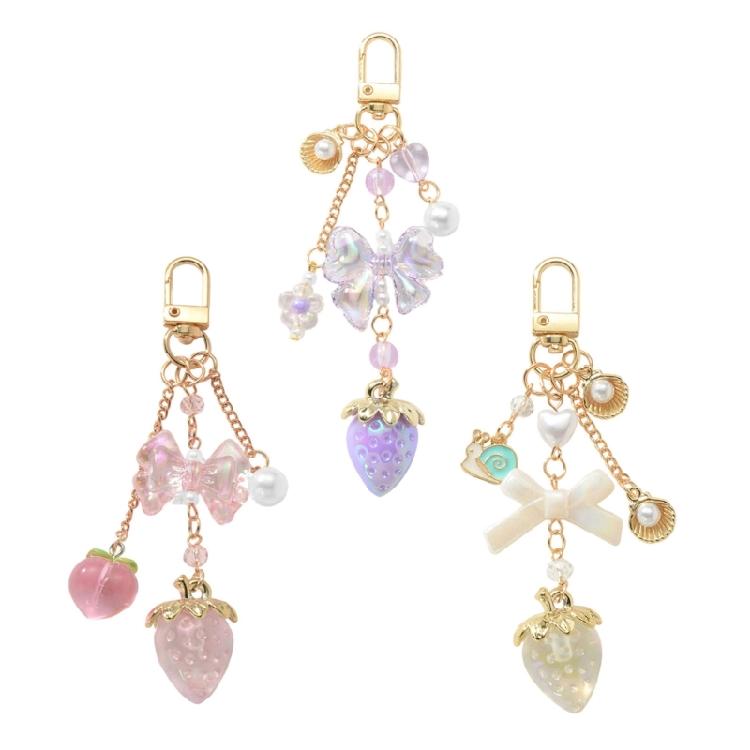 Eye Catching Resin Fruit Keychain With Bows Detachable Bag Charm Cute Fashion Gift Elegant Bags Pendant for Women