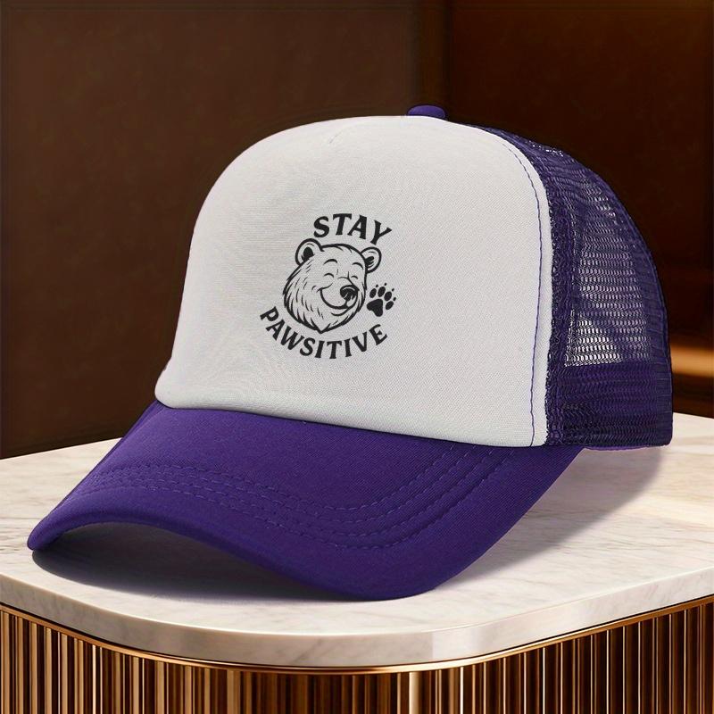 Stay Pawsitive Bear Paw Graphic Print Trucker Hat Casual Unisex Polyester Mesh Baseball Cap