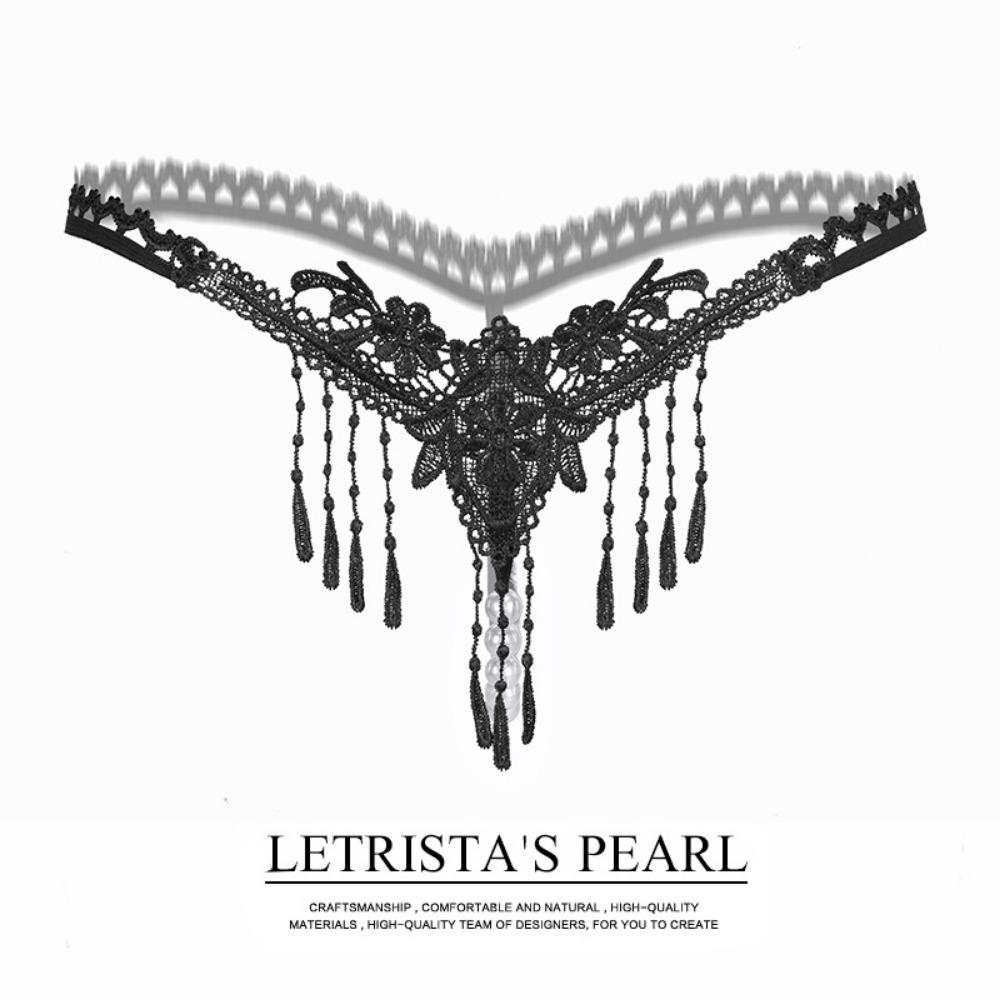 Thong Female Sexy Embroidery Sao Transparent Pearl Open File Invisible Hot Low Waist European and American Panties Tback 2190