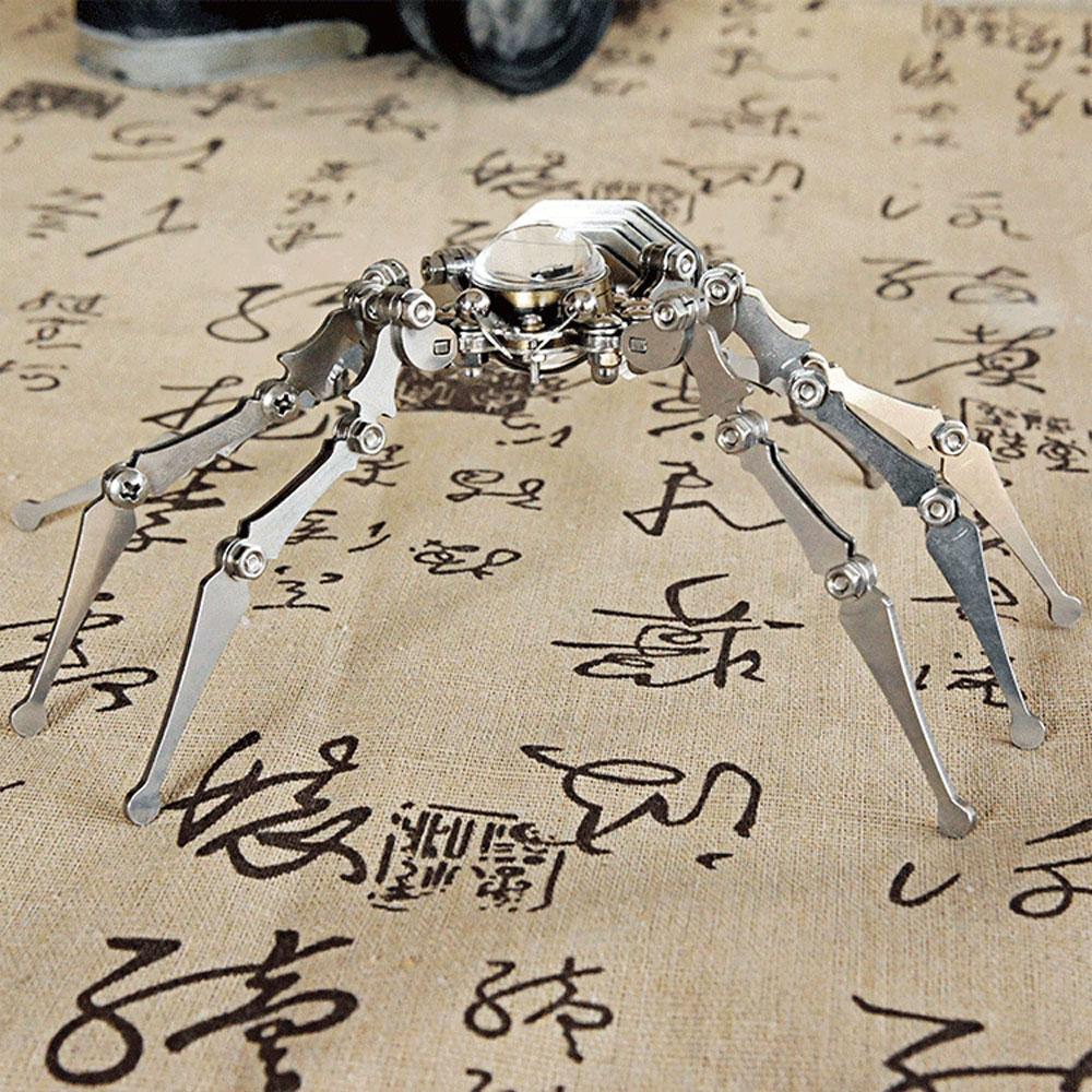 Tempo de artesanato em metal Aranha aço inoxidável estático modelo de inseto mecânico artesanato diy montagem de decorações acabadas, cra de mesa