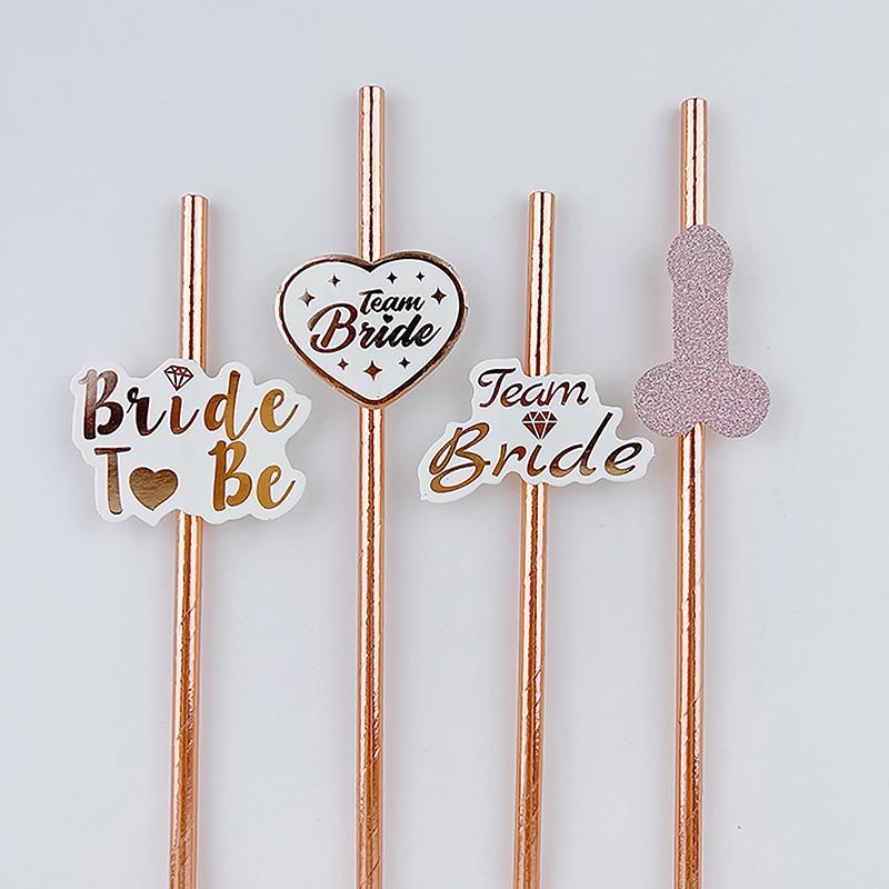 10Pcs Team Bride Rose Gold Straw For Wedding Decoration Drinking Paper Straws Tableware Bachelor Party Bridal Decor