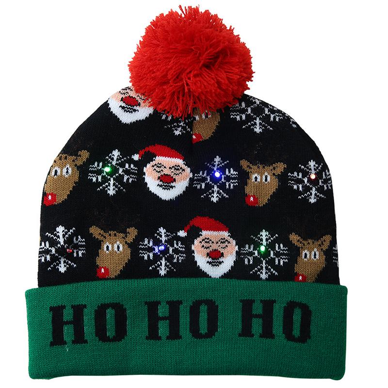 Xmas Knitted Beanie Hat Winter Warm Mens Ladies Women Ski Cap With Light Led