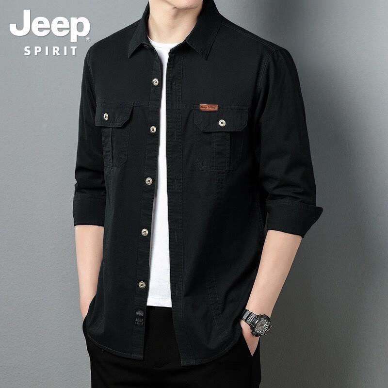 JEEP SPIRIT Men's Washed Long Sleeve Workwear Shirt