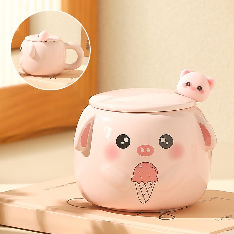 Cartoon Ceramic Mug Couple Cup Household Male and Female Cup High Looking Cute Animal Water Cup Souvenir