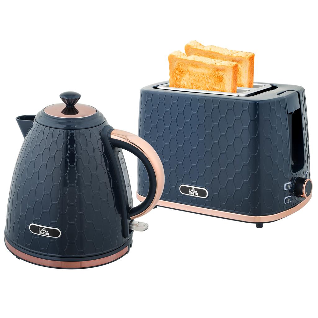1.7L 3000W Fast Boil Kettle & 2 Slice Toaster Set, Kettle and Toaster Set with Auto Shut Off, Browning Controls, Blue