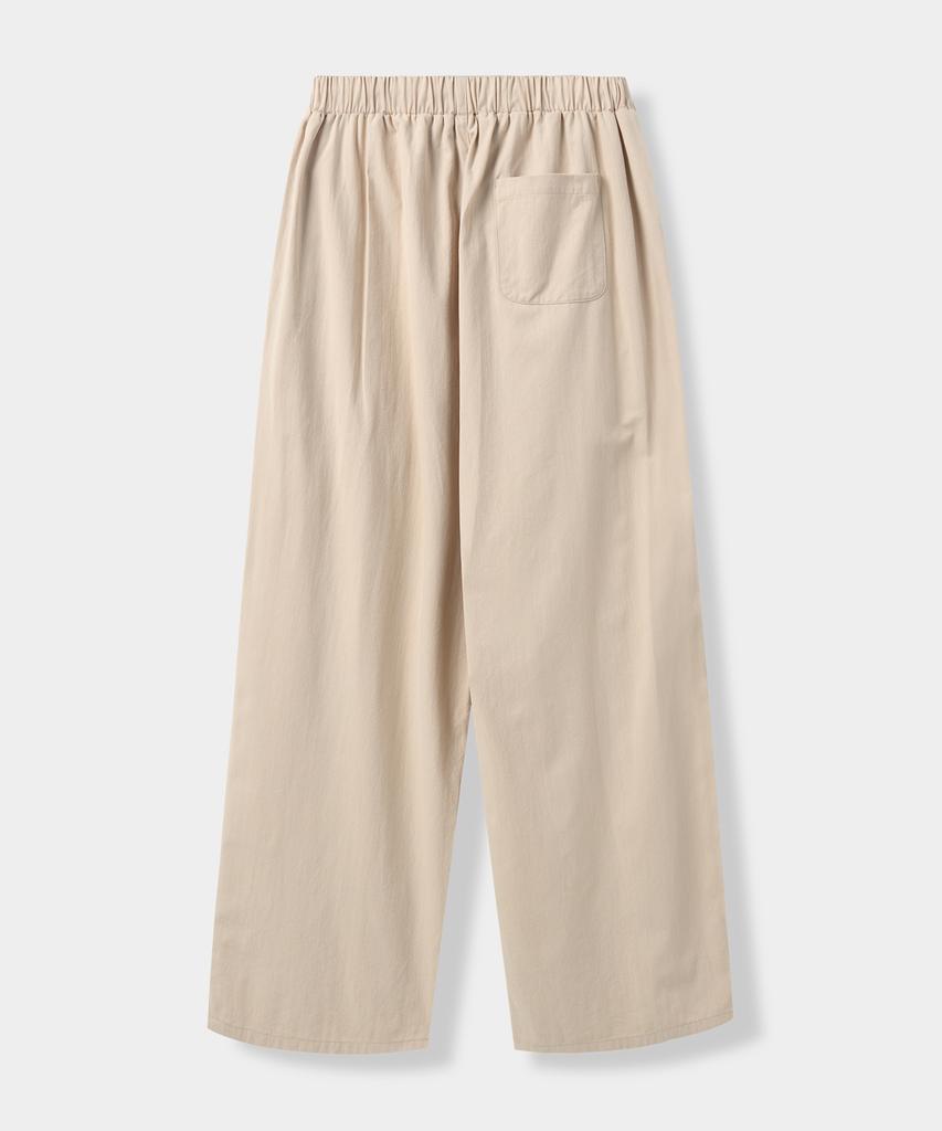 Yujen Double-Pleat Wide Cotton Elastic Waist Pants_Oatmeal