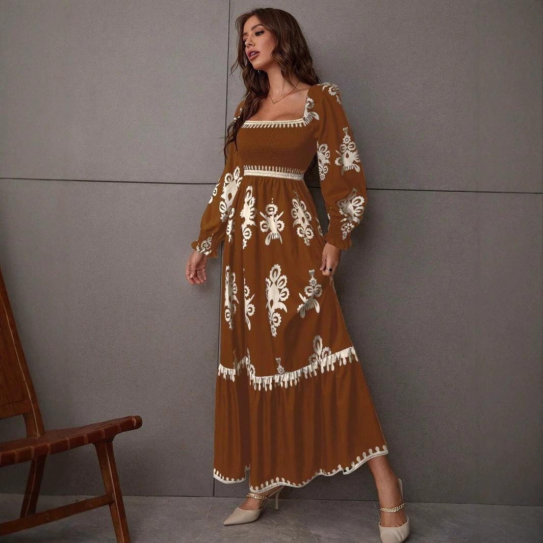 

2025 Elegant Print Long-Sleeve Dress - European & American Style 2X Large