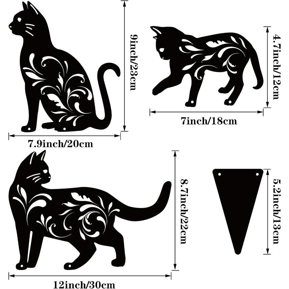 Elegant Metal Cat Decor Black Silhouette Stakes Outdoor Wall Art Modern Garden Sculpture Home Exterior