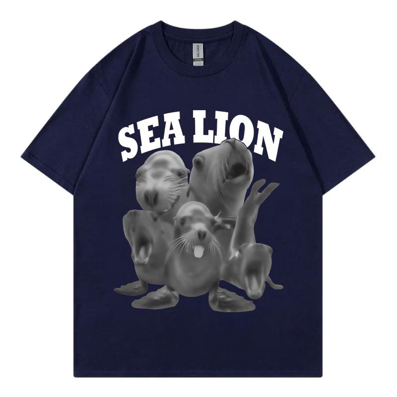 Grappig Zeeleeuwen Meme T-shirt Unisex Dames Mode Vintage Korte Mouw T-shirts Hoge Kwaliteit Katoen Oversized T-shirts Streetwear