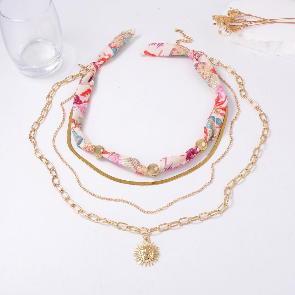 Personality trends, literary and artistic light luxury design, multi-layered wearing chains, silk scarves, necklaces, versatile necklace