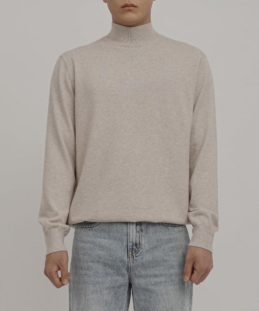 GOLDPERCENT Viscose Soft Cozy Mock Turtleneck Basic Knit (Oatmeal, Men)