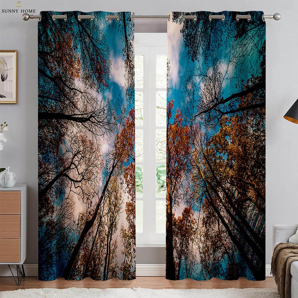 Green Forest Scenery 3d Printed Curtains Black Silk Blackout Heat Insulation Curtains Bedroom Study Living Room Curtains 2pcs