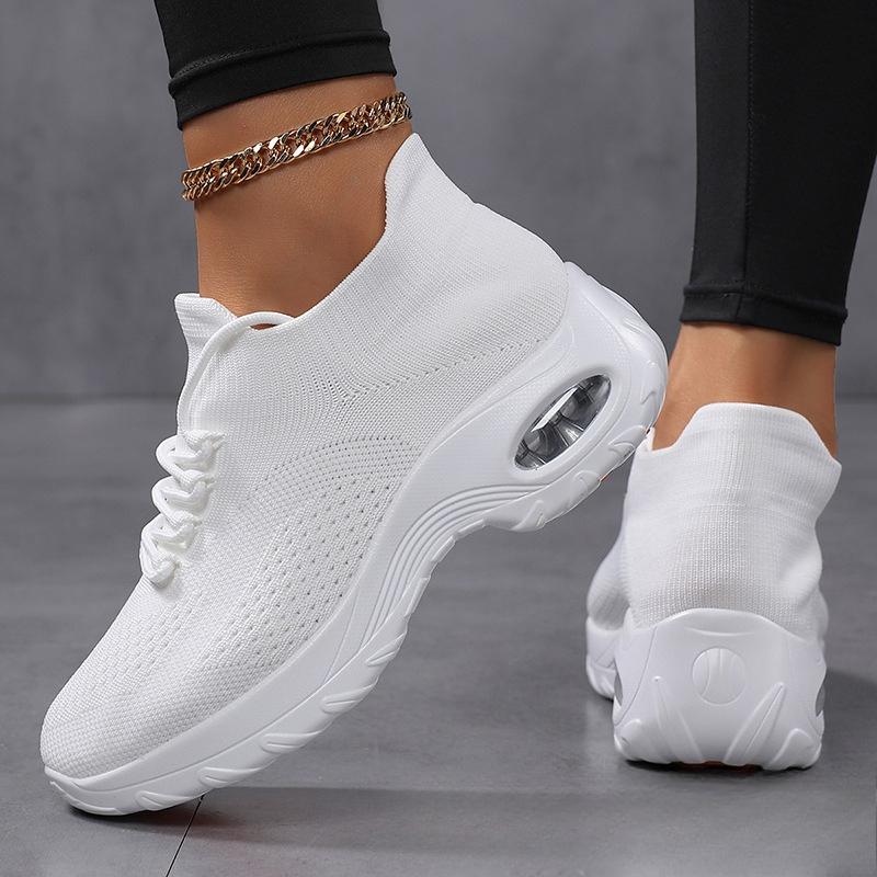 Fashion Women Platform Shoes Knitted Running Sports Shoes Anti-slip Air-cushion Sneakers Breathable Mesh Dancing Traveling Shoes