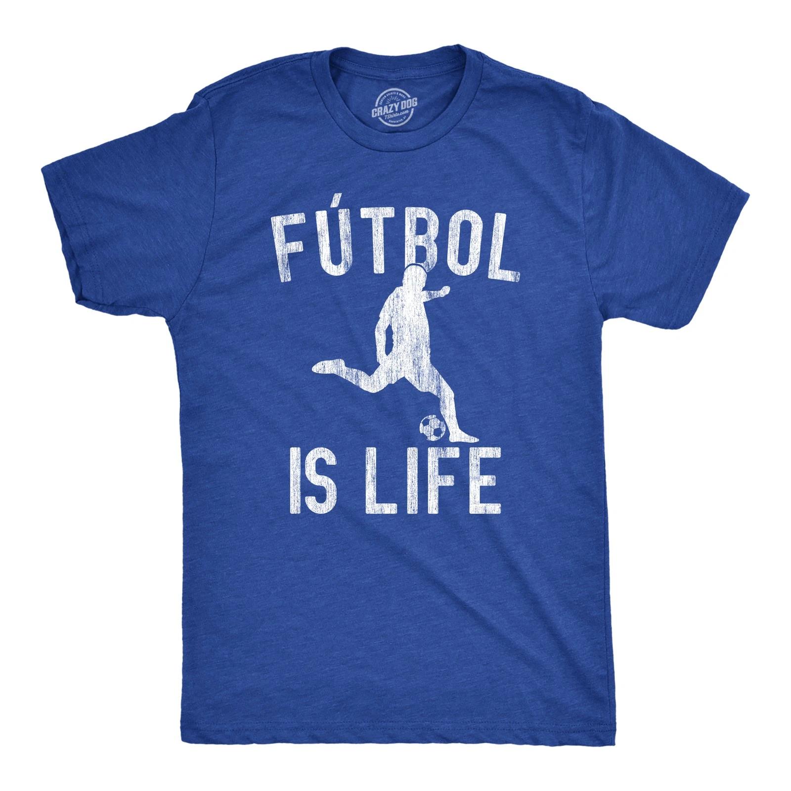 Mens Futbol Is Life T Shirt Funny Football Lovers Novelty Soccer Graphic Tee for S