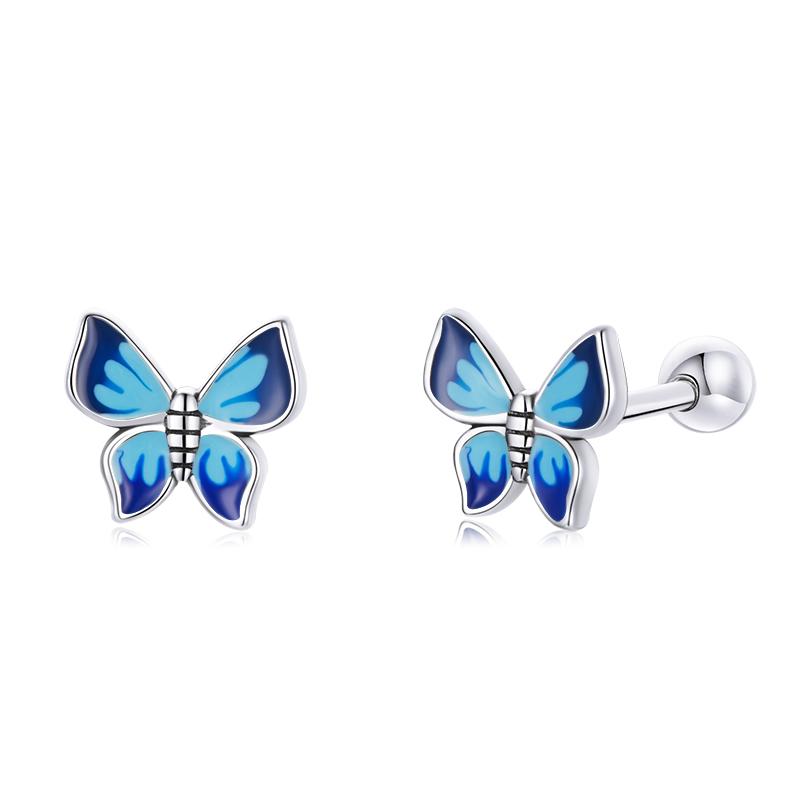 WOSTU 925 Sterling Silber Mini Blume Schmetterling Vogel Biene Steckerohrringe Regenbogen Mondstein Kätzchen Ohrstecker Mädchen Party Schmuck