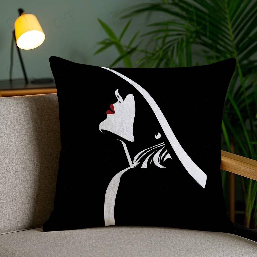 Vantage Anime Elegant Lady Pattern Pillow Case Anti-Dustmite Pillowcase Invisible Zipper Silky Short Plush Sofa Cushion Cover