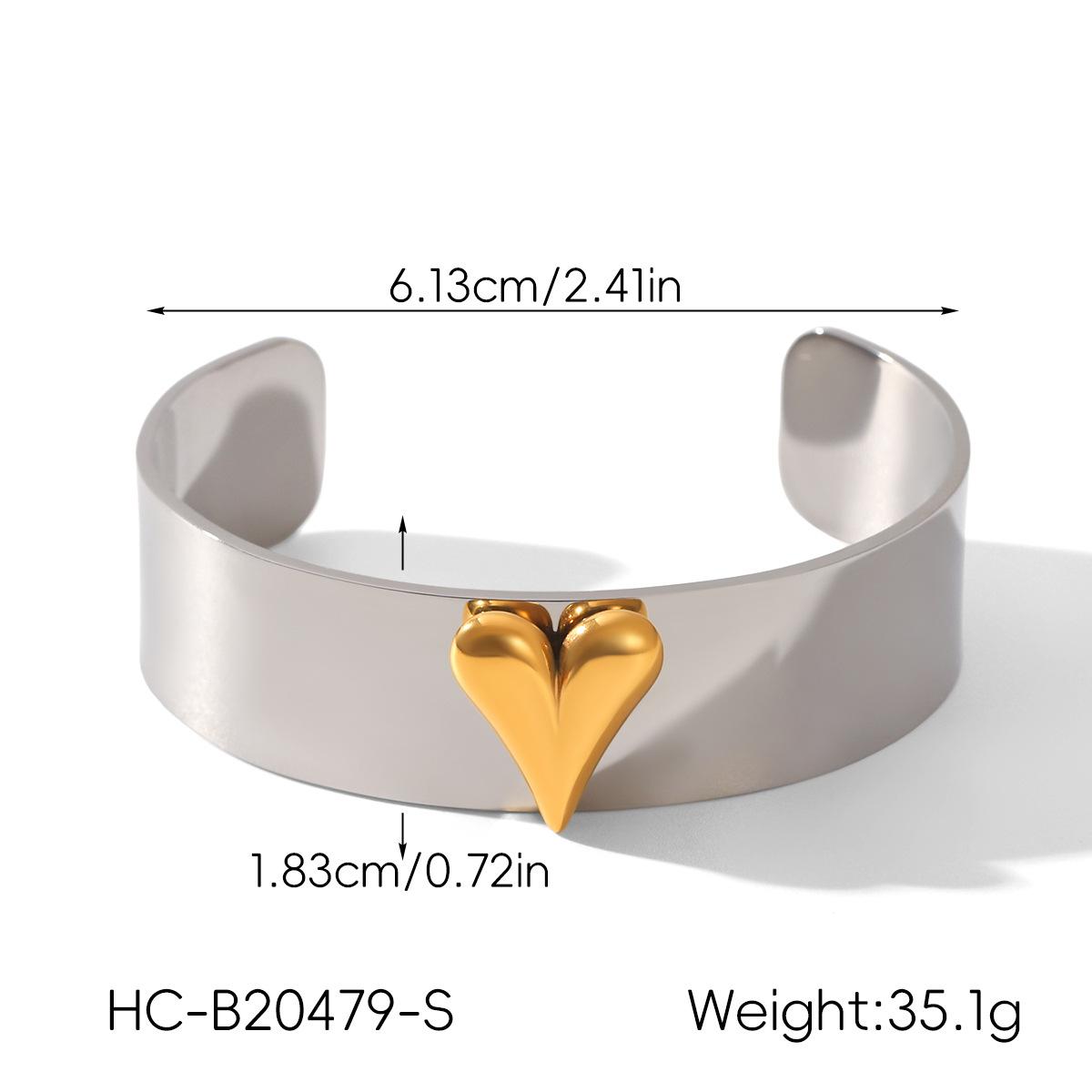 

Color-block stainless steel large polished heart bangle, niche design open cuff, women s titanium steel bracelet