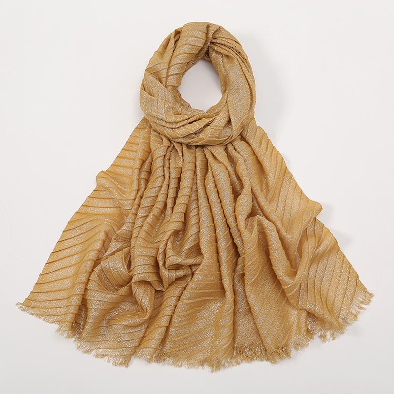 

Люрекс Блеск Золотой Треугольный Мятый Вискозный Шаль Шарф Женский Базовый Дизайн Блестящая Повязка на Голову Обёртывание Однотонные Плиссированные Шарфы Мусульманский Хиджаб