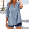 Women's Fashion Loose Standing Collar Button Split Cotton Linen Seven Sleeve T-Shirt Top