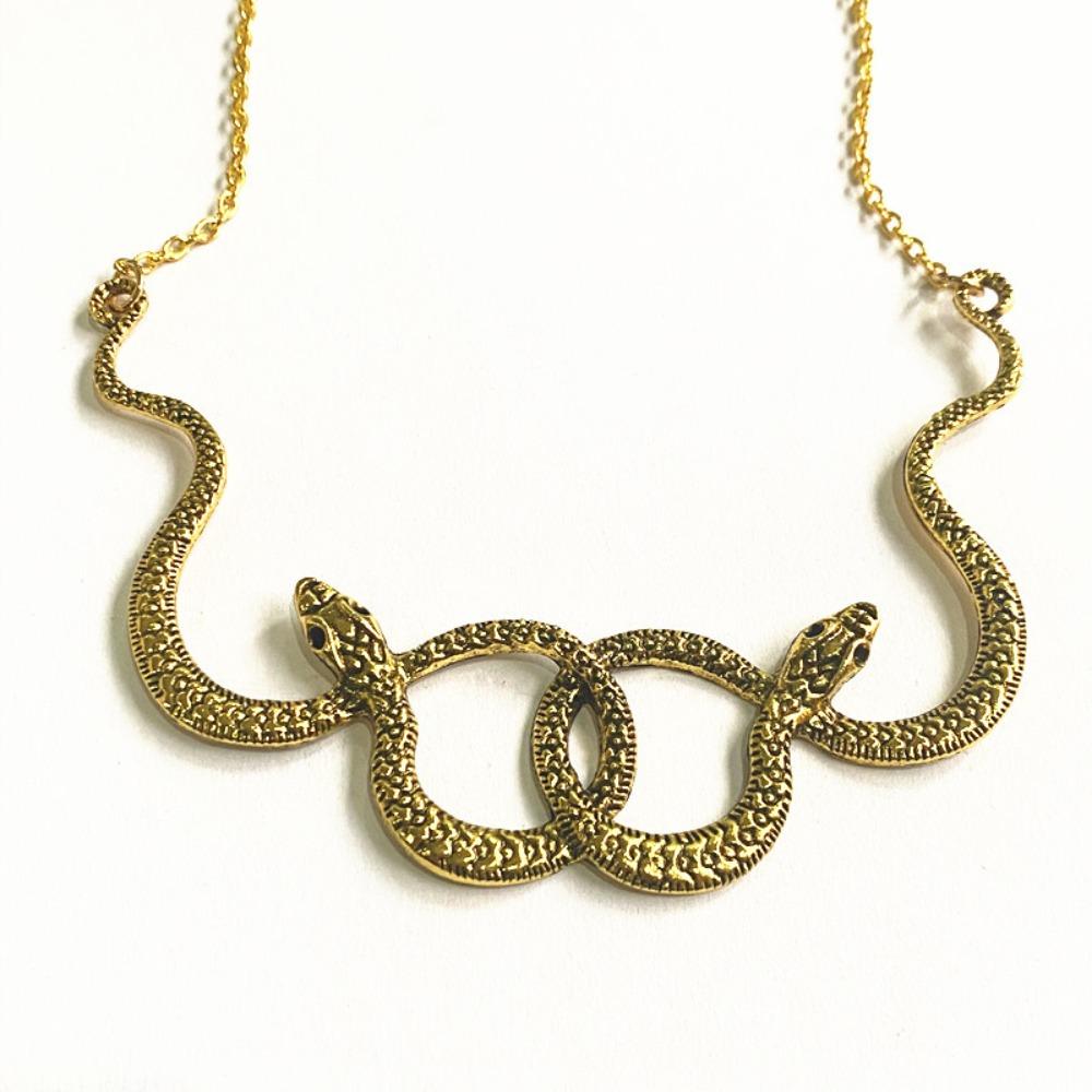 Creative Gothic Ancient Silver Medusa Two Snakes Entwined Necklace for Women Me Halloween Personality Trend Witch Jewelry Gifts