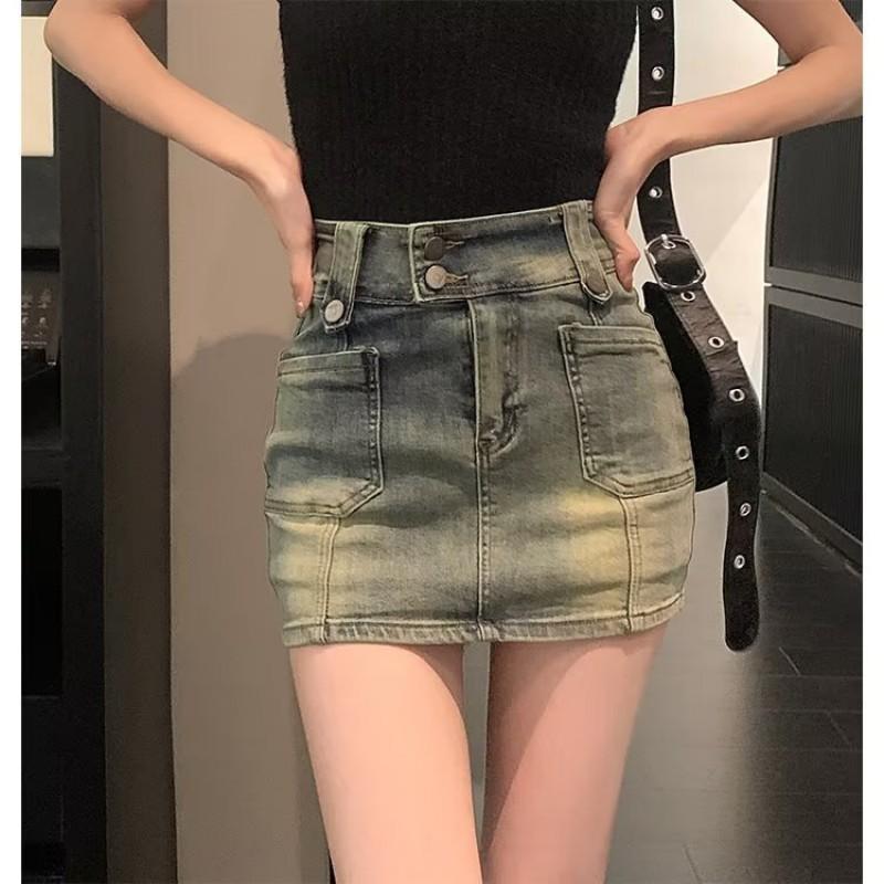High Waist Denim Mini Skirt Women Stretchy Bodycon Skort With Inner Lining Streetwear Sexy In Blue Black Small