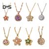 Rotatable Rhinestone Flower Pendant Necklace for Women Titanium Steel Shiny Cubic Zircon Flower Choker Wedding Party Jewelry