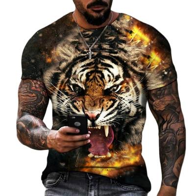 Fashion Fierce Tiger Animal 3D Printed Men's T-shirts Summer Round Neck Large Size Short Sleeve Oversized T Shirts Tops Tees