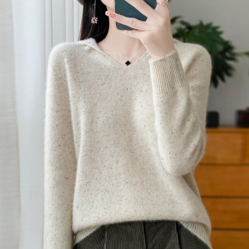 Damer Strikket Hettegenser 100% Ull Genser MODERN NEW SAGA Vinter Strikket Pullover Genser Myke Varme Ullgensere Jumper Strikket Topp