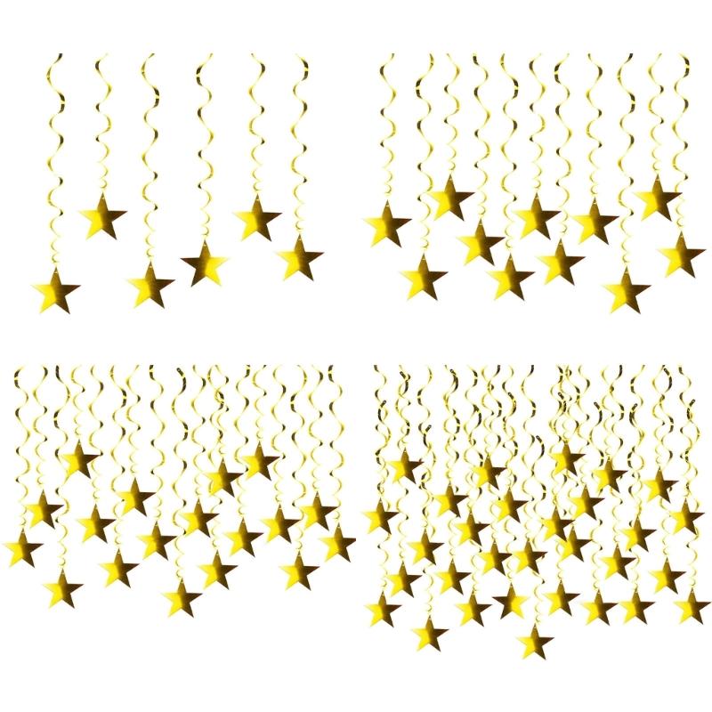 Sparkling Gold Star Party Hanging Pendant Christmas Spirals Ornament for Wedding Birthdays and Holiday Celebration