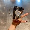 Hrnek na vodu ve tvaru srdce s diamanty, hrnek na kávu s kamínky, dvoustěnný hrnek z nerezové oceli 304, 300 ml, přenosný hrnek, cestovní termoska, mléko