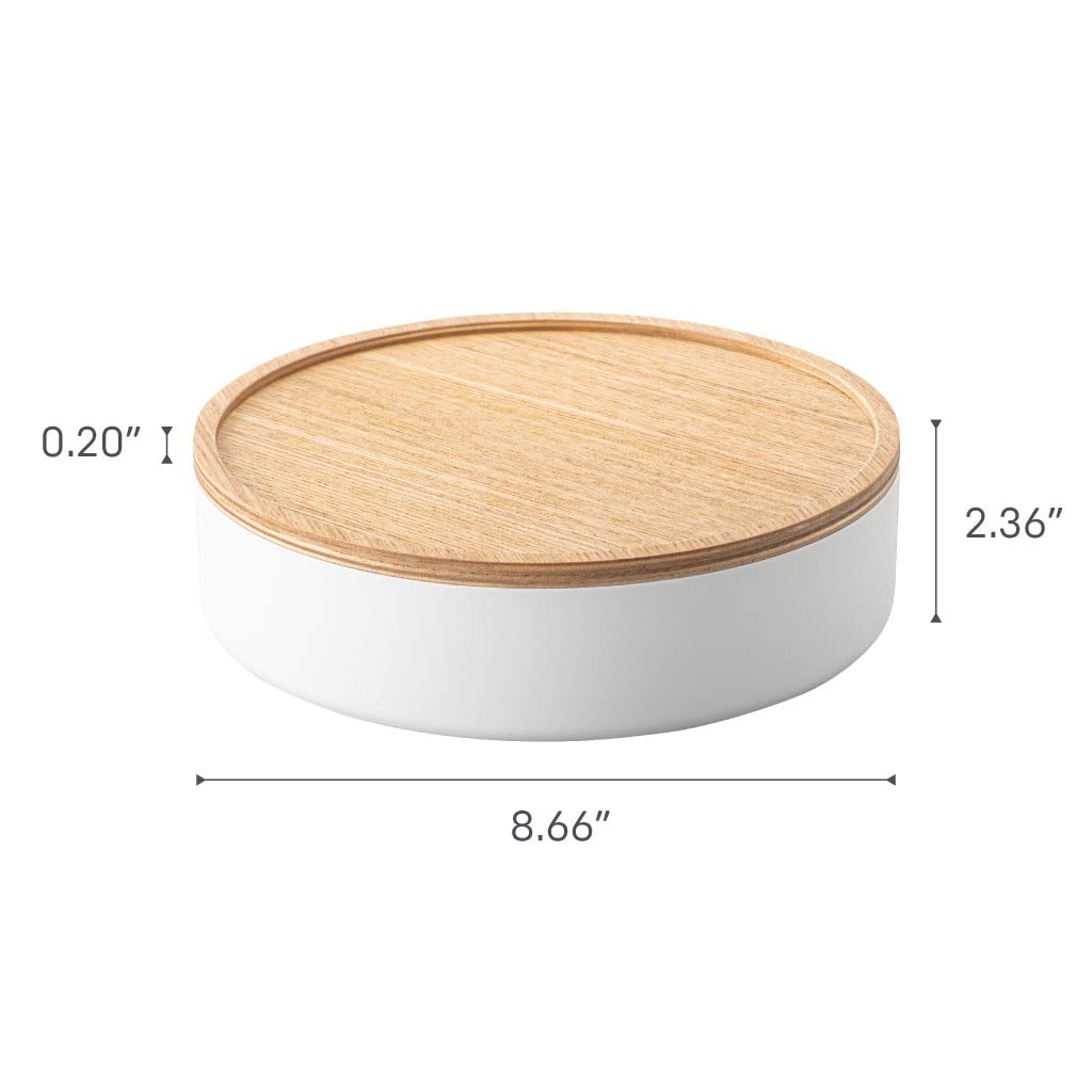 Yamazaki Jitsugyo 5801 Aufbewahrungsbox mit Deckel, rund, natur, ca.. B22.2XT22.2XH6cm RIN RIN Deckel wird zu einem Tablett Aufbewahrungsbox 5801
