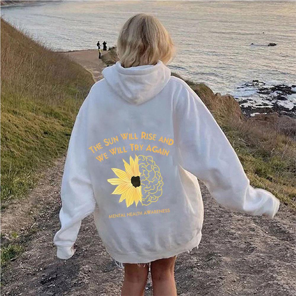 2025 Spring & Autumn Floral Print Drop Shoulder Hoodie