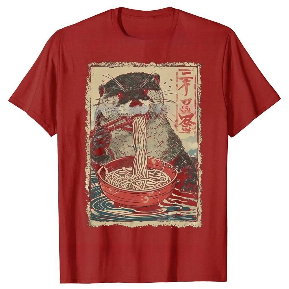 Funny Otter Eating Ramen Anime Graphic Tshirts Men and Womens Fashion Casual Tshirt Shirt Summer Clothes Breathable Cotton