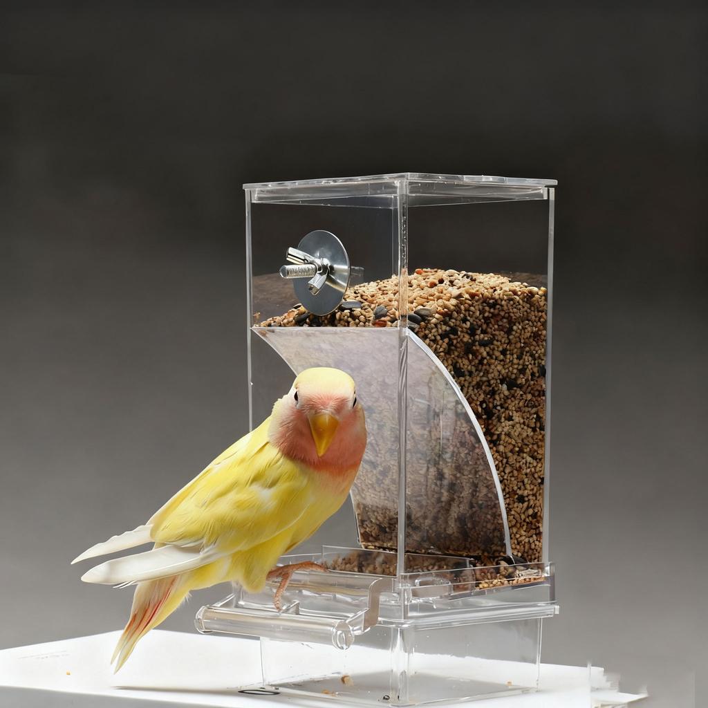 Transparent Parrot Feeder - No-Mess Design with Visible Food Supply Transparent Automatic Parrot Feeder