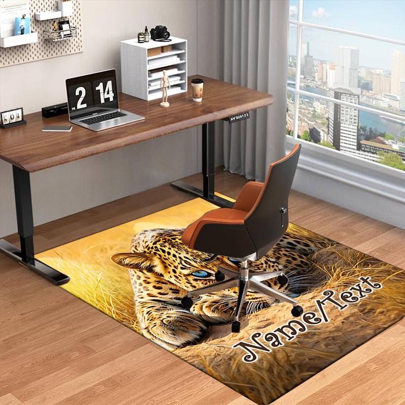 1PC Custom Name Leopard Wild Theme Floor Mat Ideal for Living Room, Game Rooms, Office, Bedroom,Floor Mat Playful Design