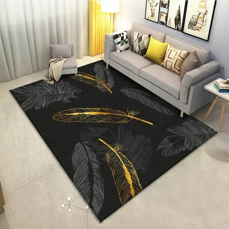 Feather Print Crystal Velvet Home Carpets for Living Room Decor Quality Wrapping Edge Rugs for Bedroom Dirt Tolerance Floor Mat