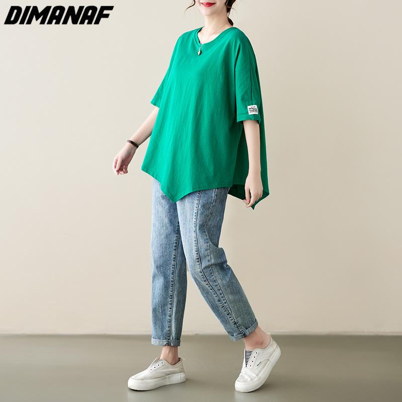 DIMANAF 2023 damska koszulka Plus Size Casual topy luźna solidna O-Neck letnia koszulka z krótkim rękawem moda zielona