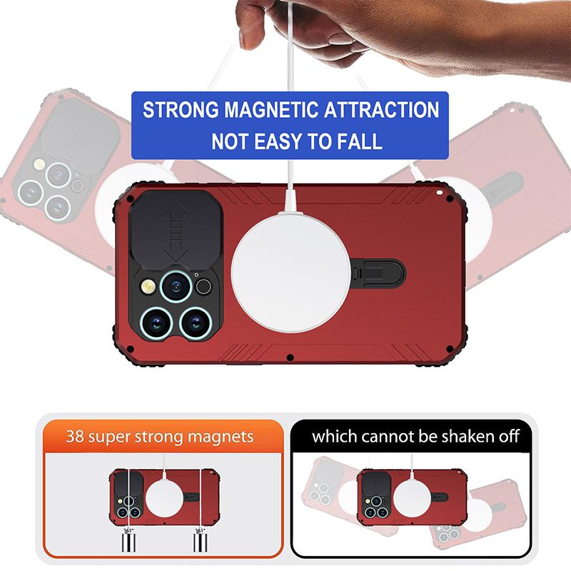 Für iPhone 15 Pro Max 15 Plus Telefonhülle Dreifach-Linsenschutz Magnethalterung Metall Stoß- und Verschleißschutzhülle