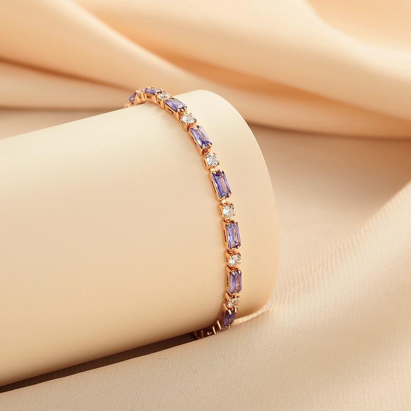 Delicate Purple Crystal Bracelet, Simulated Amethyst, Petite Mozambique Stone Design, Stylish Champagne Gold Accents, Premium Cross-Border Jewelry