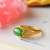 Natural Hetian Jasper Opening Adjustable Rings for Women Chinese Style Retro Unique Ancient Gold Craft Charm Brand Jewelry