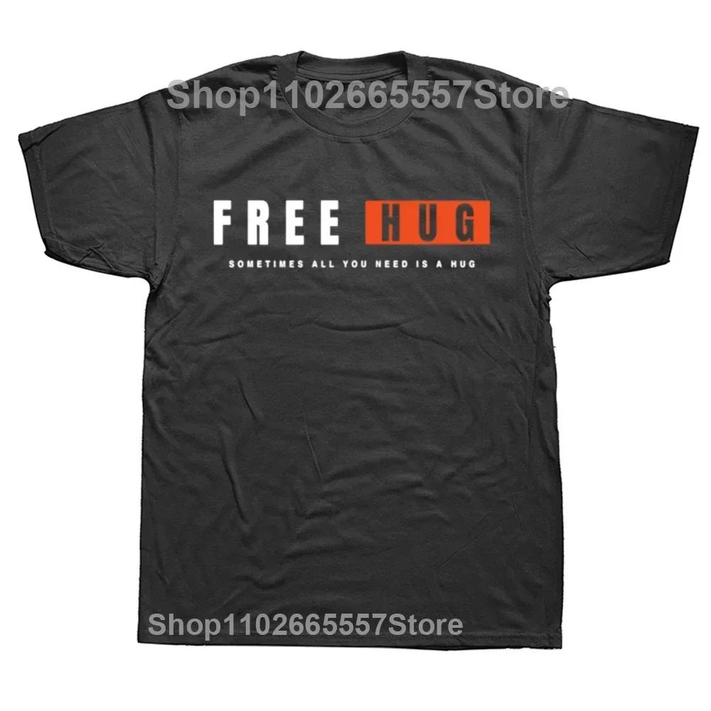 Free Hugs And Maybe A Kiss Graphic Print Tops Men Oversized New Funny T-shirt Summer Hip Hop Short Sleeve Crewneck T Shirts