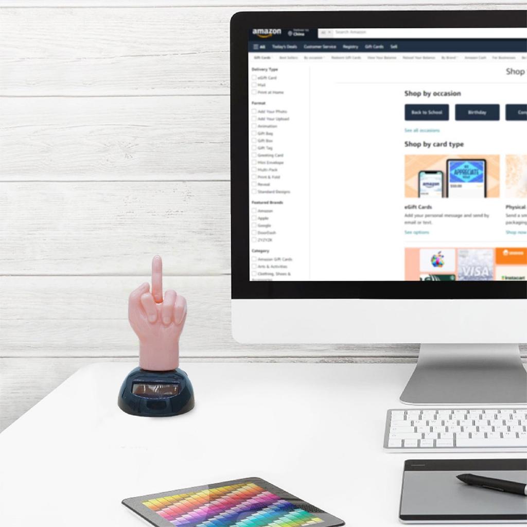 Interesting Car Dashboard Ornament Solar Powered Rocking Middle Finger Car Decoration Desktop Ornament