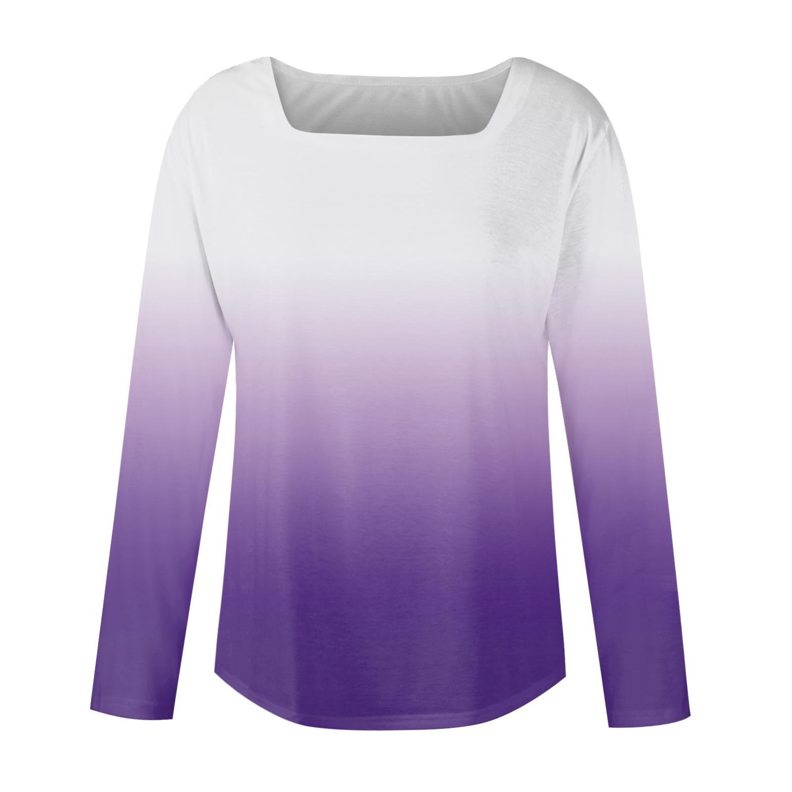 Женская модная футболка с квадратным вырезом и длинным рукавом с градиентным принтом — фото 5