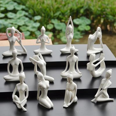 12 Styles Art Figuratif Abstrait Céramique Poses de Yoga Figurine Porcelaine Statue de Dame Décoration Ornement Sculpture pour Maison Étude de Yoga Studio