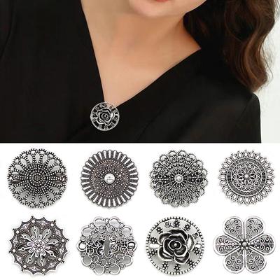 1PC Vintage Collar Clip Shawl Cardigan Flower Patterns Brooches Sweater Pins Dresses Buckle