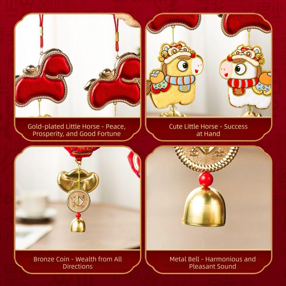 Year Of The Horse 2026 New Year Decorative Hangings Cartoon with Bell Pendant Spring Festival Decoration Gift Wall Hanging Decor